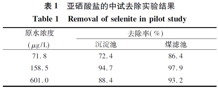 表1 亞硒酸鹽的中試去除實(shí)驗(yàn)結(jié)果